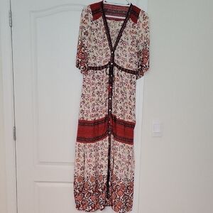 Floral Red and Cream Maxi Dress